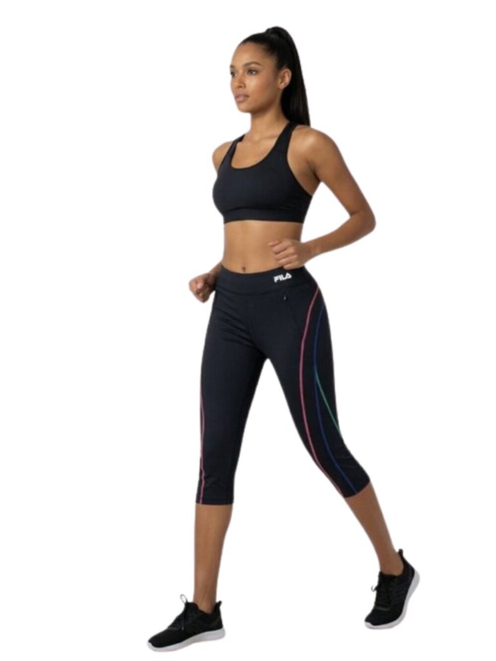 FILA Sport Performance Cropped Leggings Black Color Pop Pattern Small